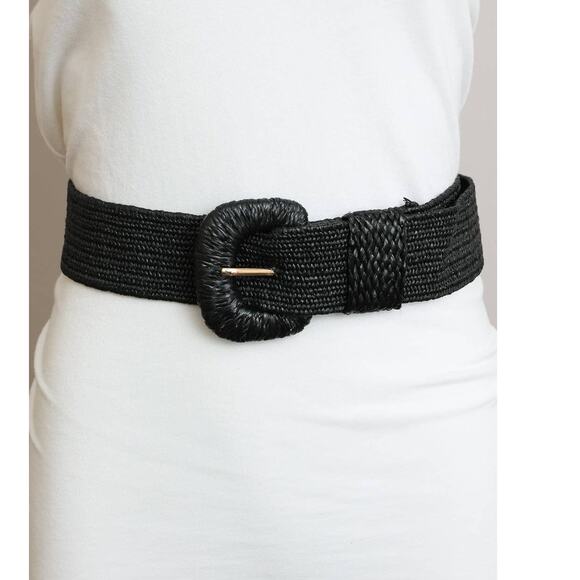 Stretchable Boho Raffia Belt Black - Picture 1 of 3